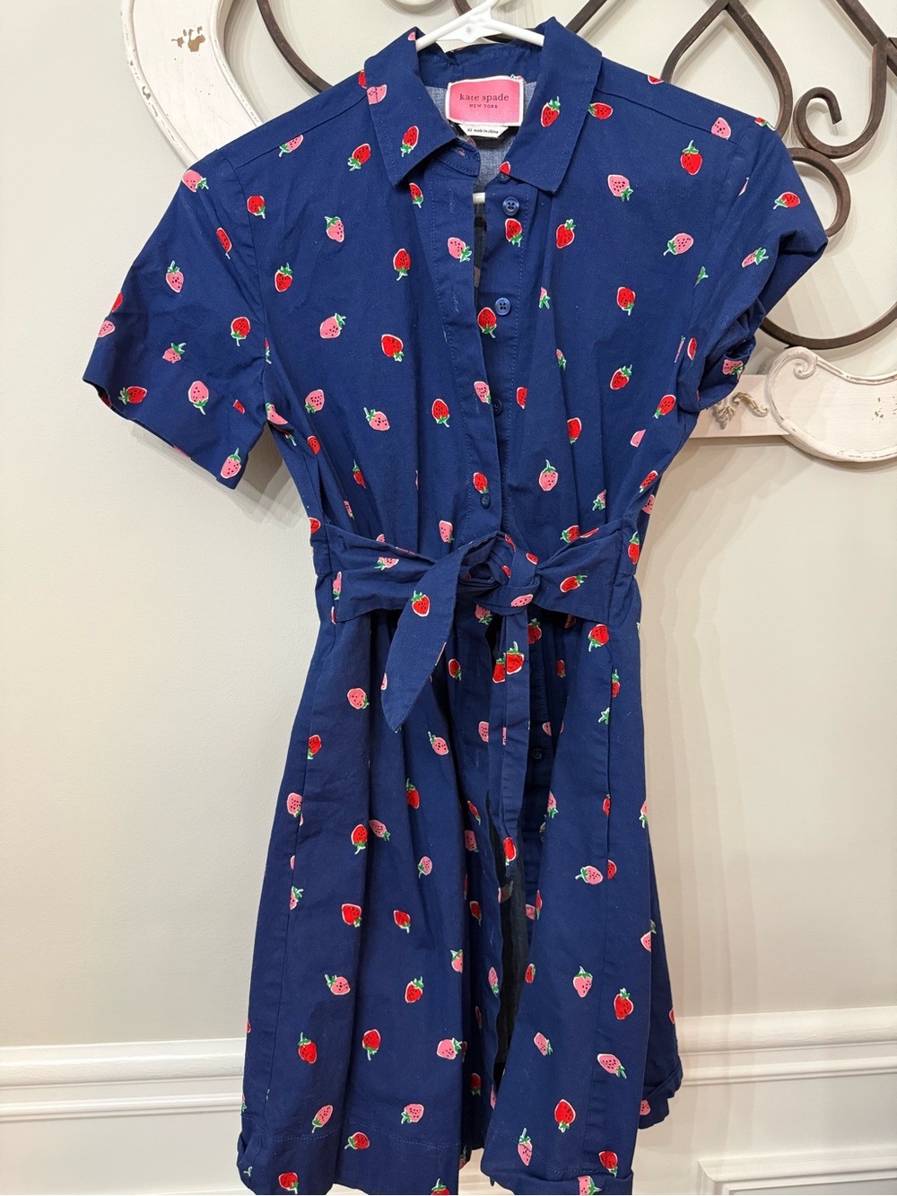 kate spade navy dress with red strawberry print - used once